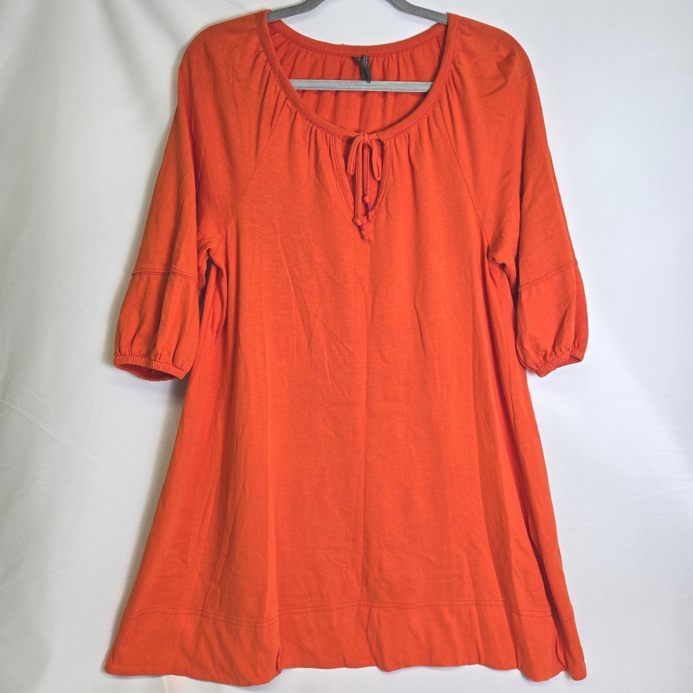 By Anthropologie Anais Tunic Dress Tie Neck Keyhole 100% Cotton Orange XS READ
